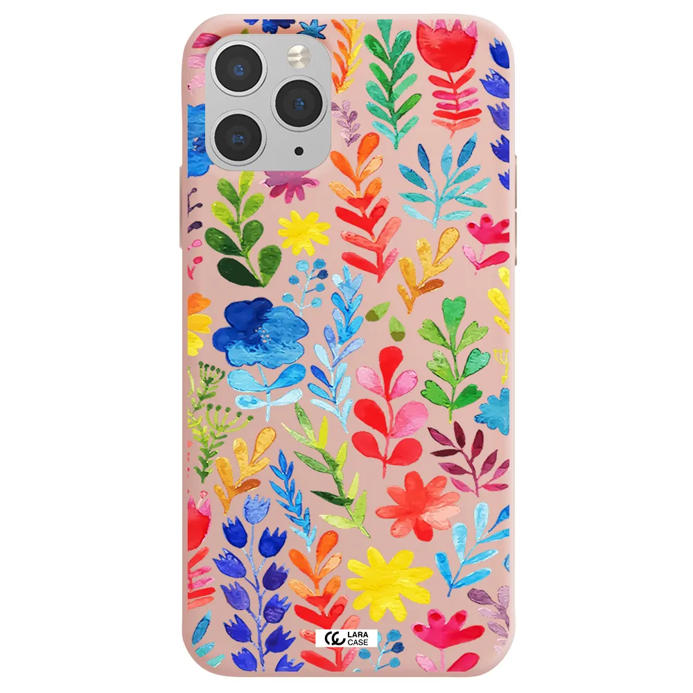 Colorful Watercolor Flowers Apple iPhone 11 pro max Silicone pastel pink Case