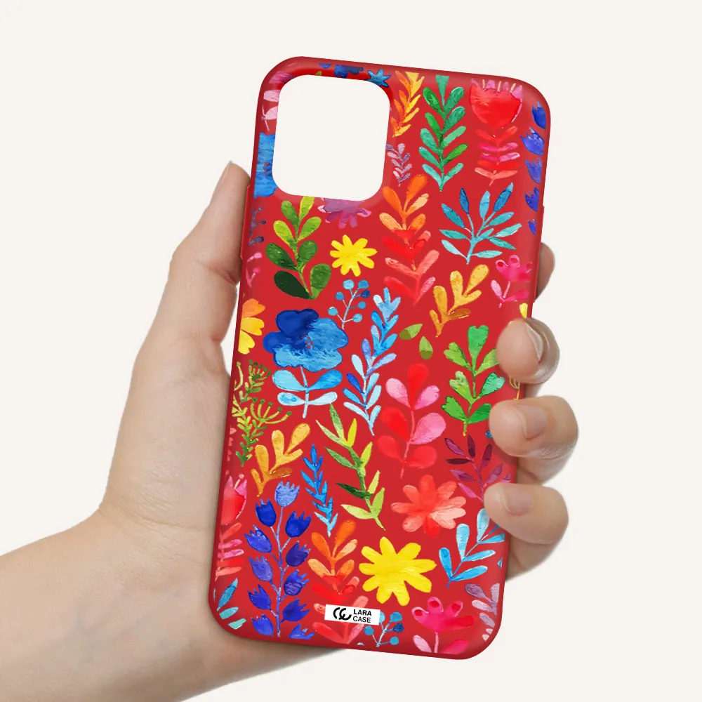 Colorful Watercolor Flowers Apple iPhone 11 pro Silicone Imperial Red Case