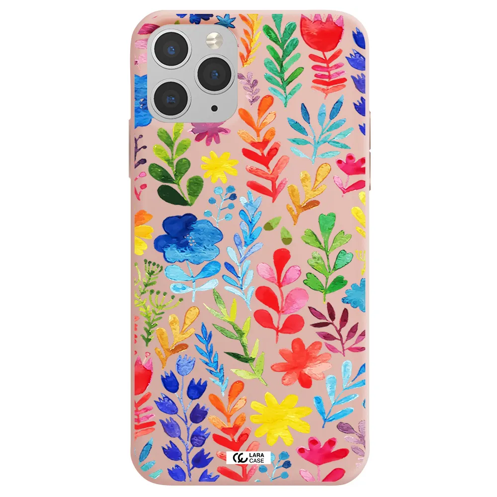 Colorful Watercolor Flowers Apple iPhone 11 pro Silicone pastel pink Case