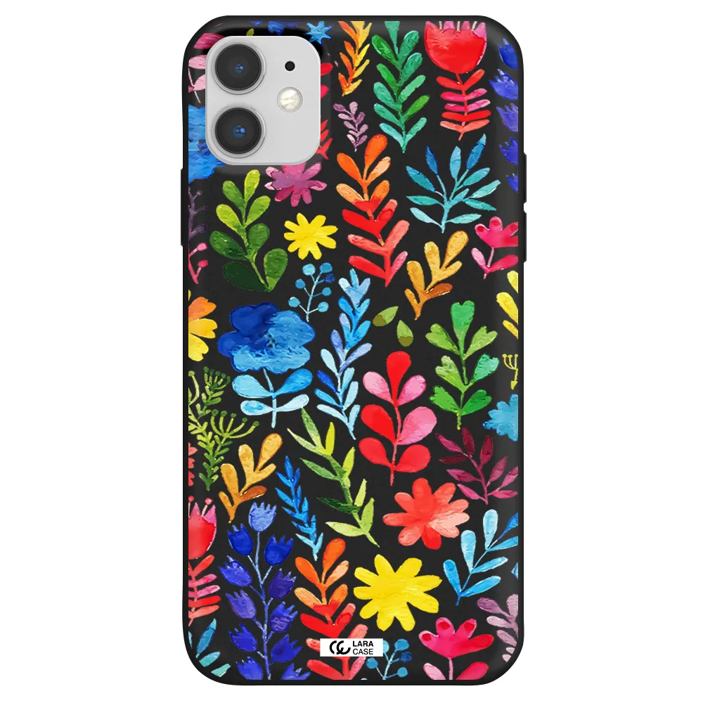 Colorful Watercolor Flowers Apple iPhone 11 Silicone black Case
