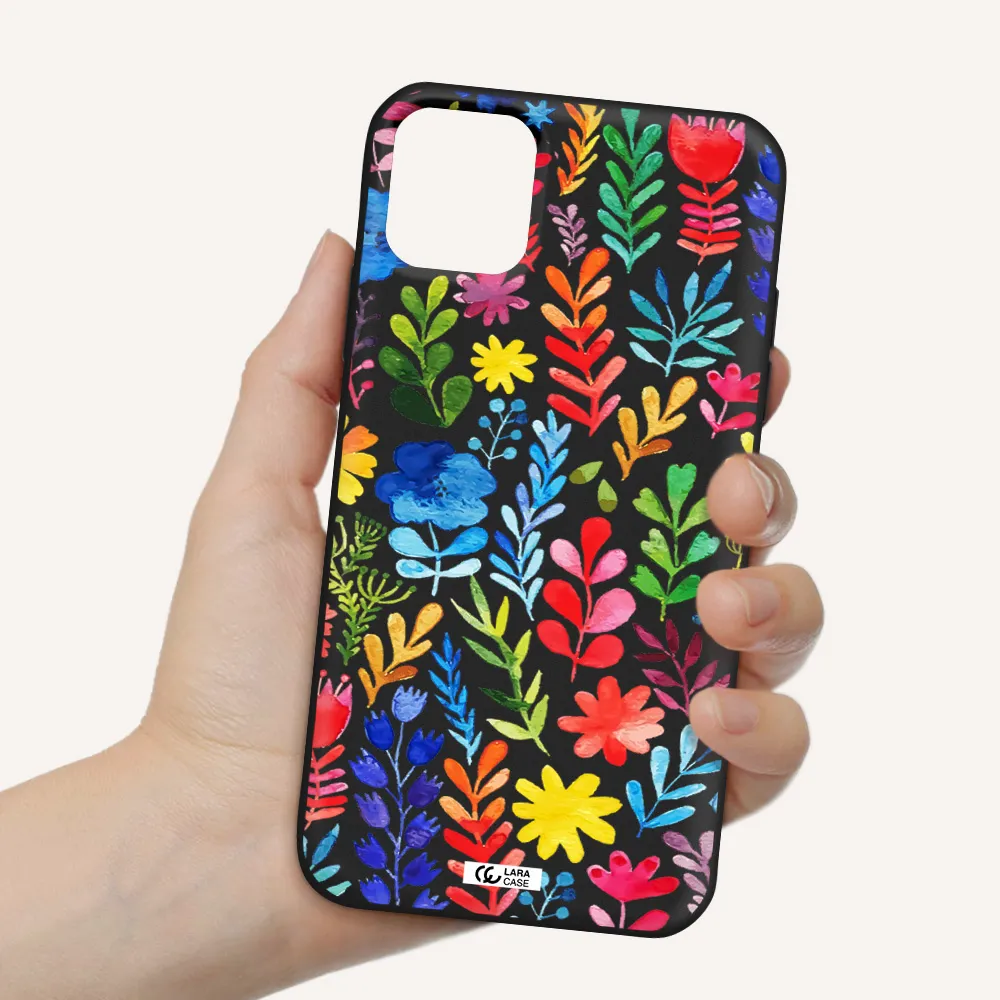Colorful Watercolor Flowers Apple iPhone 11 Silicone black Case