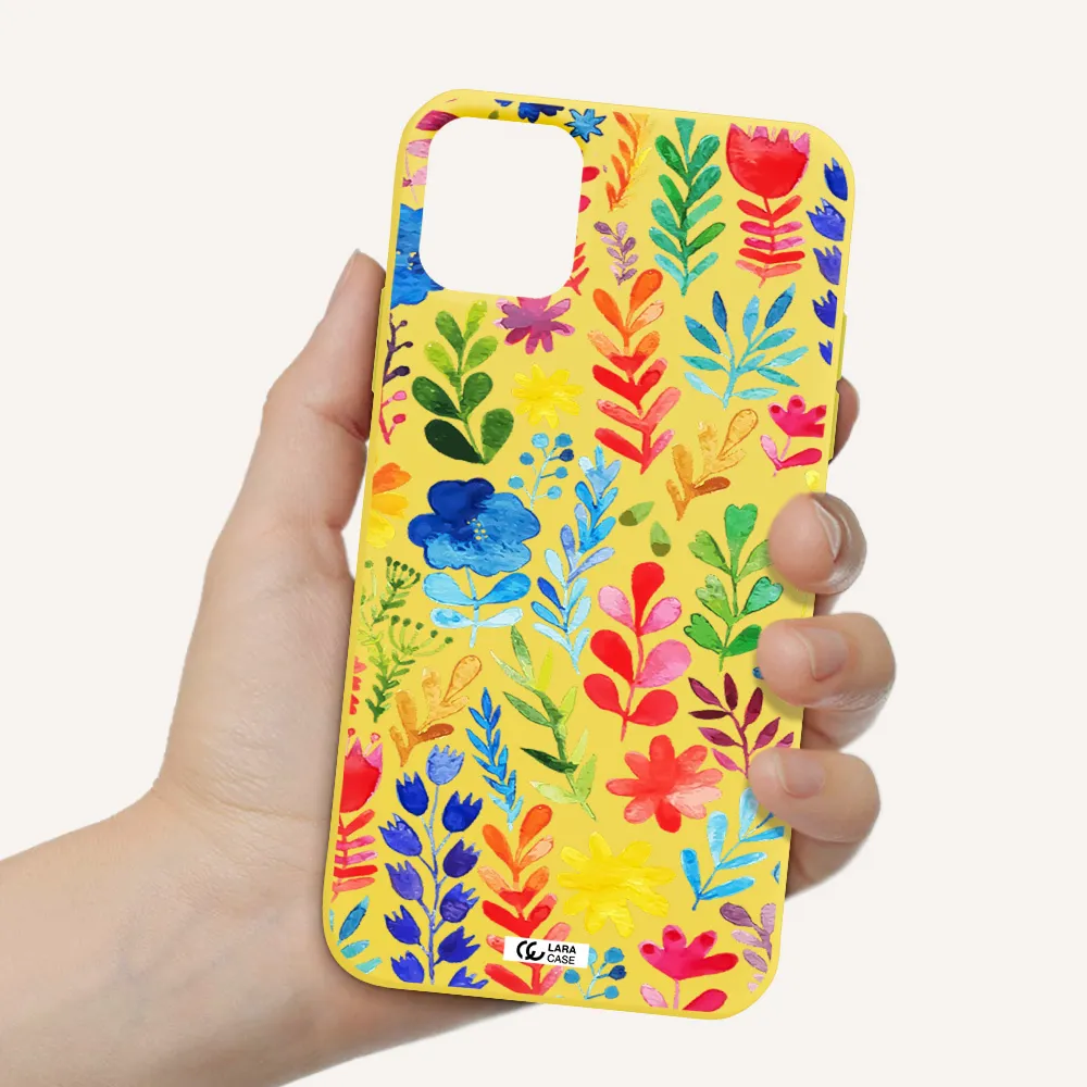 Colorful Watercolor Flowers Apple iPhone 11 Silicone canary yellow Case