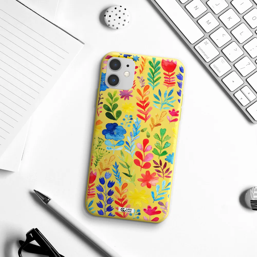 Colorful Watercolor Flowers Apple iPhone 11 Silicone canary yellow Case