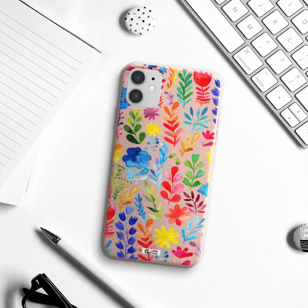 Colorful Watercolor Flowers Apple iPhone 11 Silicone pastel pink Case