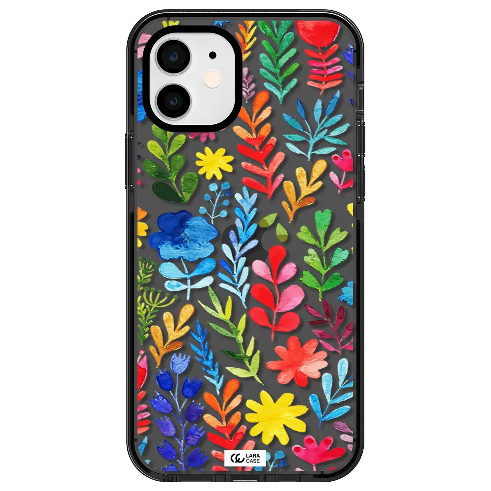 Colorful Watercolor Flowers Apple iPhone 12 impact Smoke Black Case