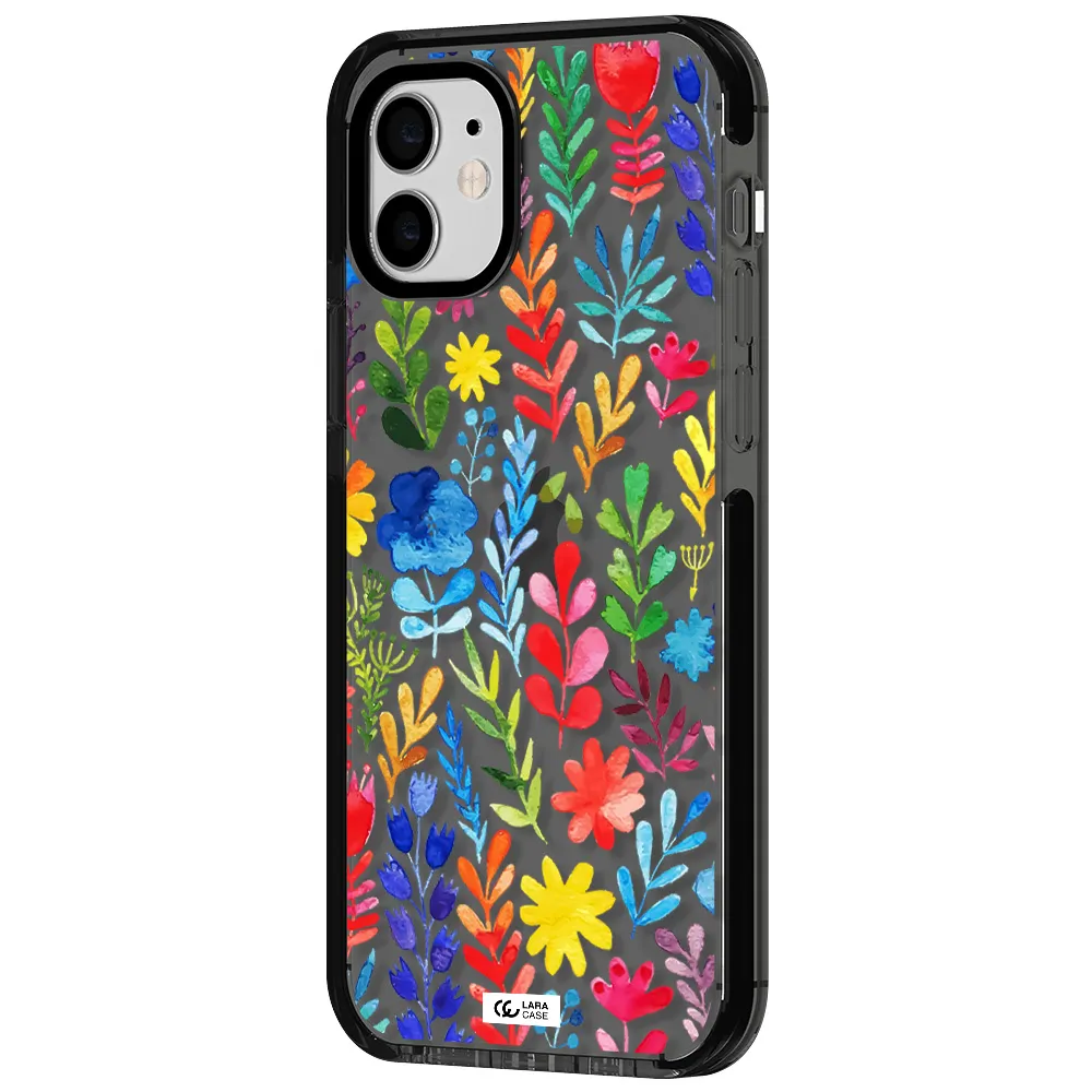 Colorful Watercolor Flowers Apple iPhone 12 impact Smoke Black Case