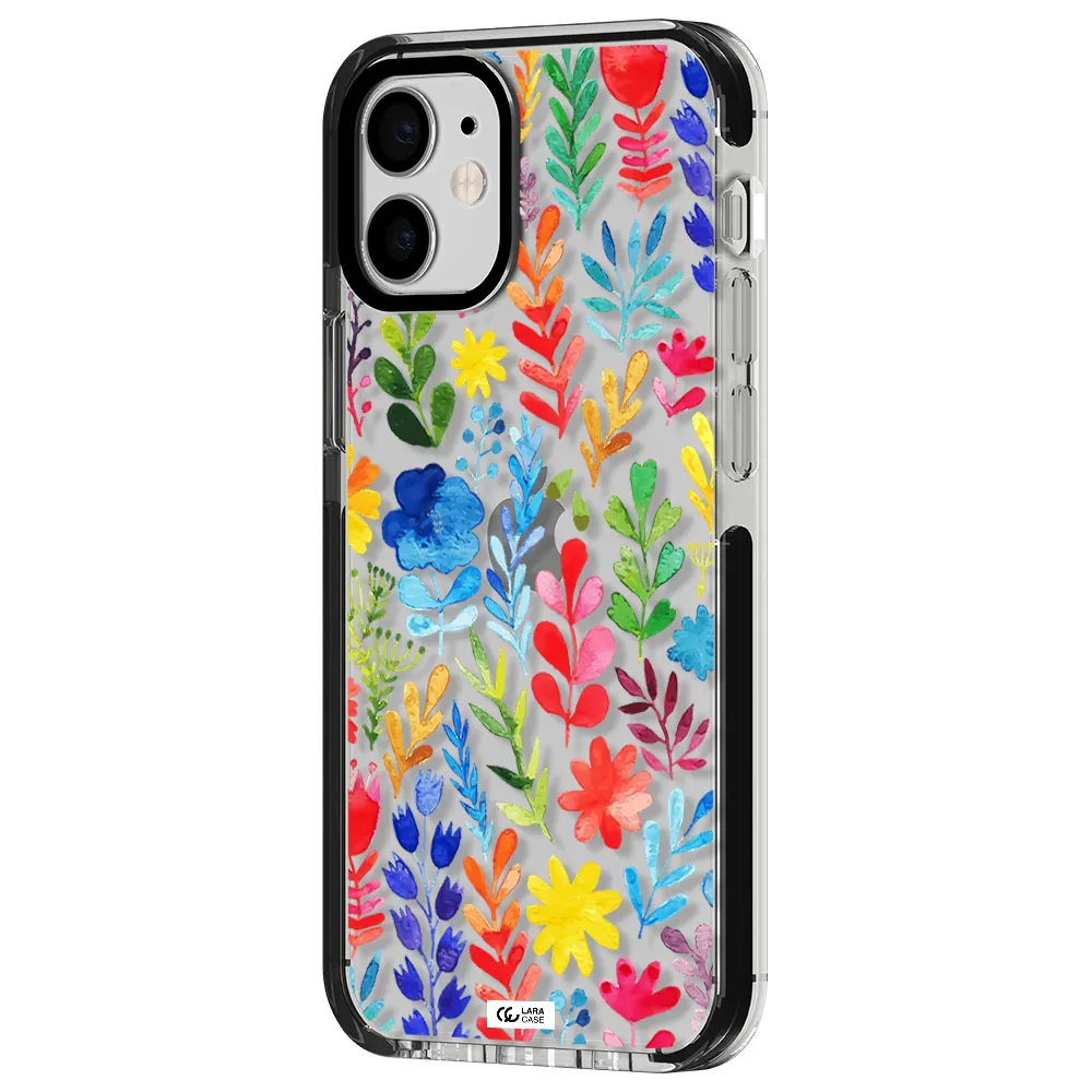 Colorful Watercolor Flowers Apple iPhone 12 mini impact black border Case