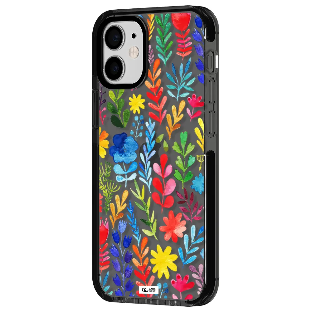Colorful Watercolor Flowers Apple iPhone 12 mini impact Smoke Black Case