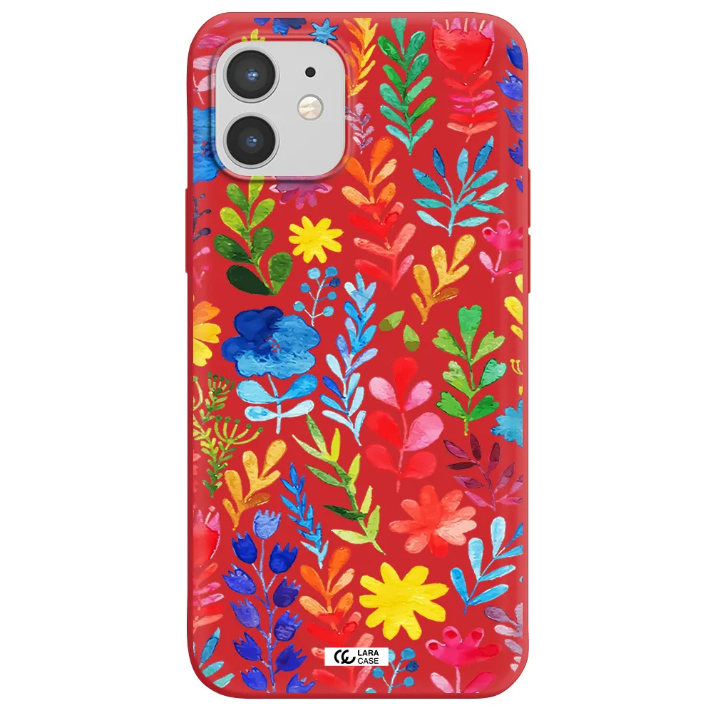 Colorful Watercolor Flowers Apple iPhone 12 mini Silicone Imperial Red Case