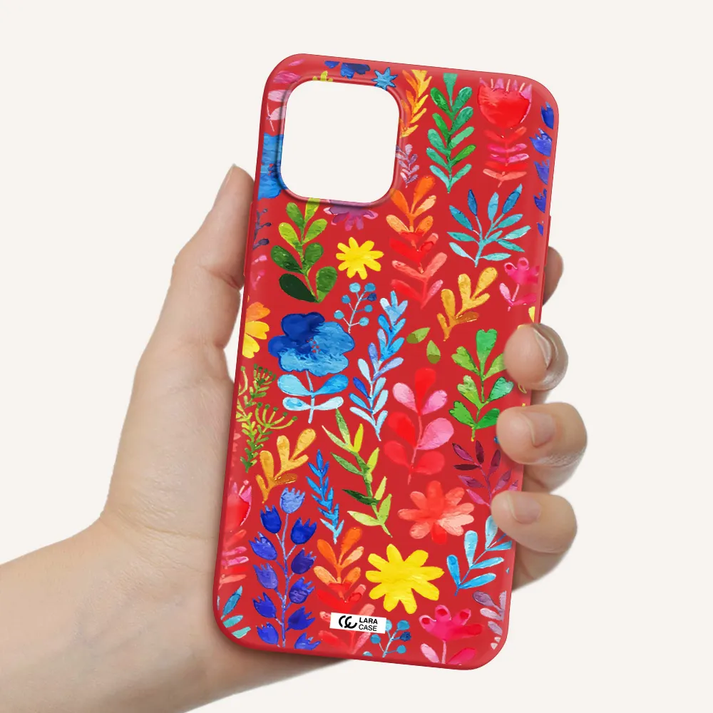 Colorful Watercolor Flowers Apple iPhone 12 mini Silicone Imperial Red Case
