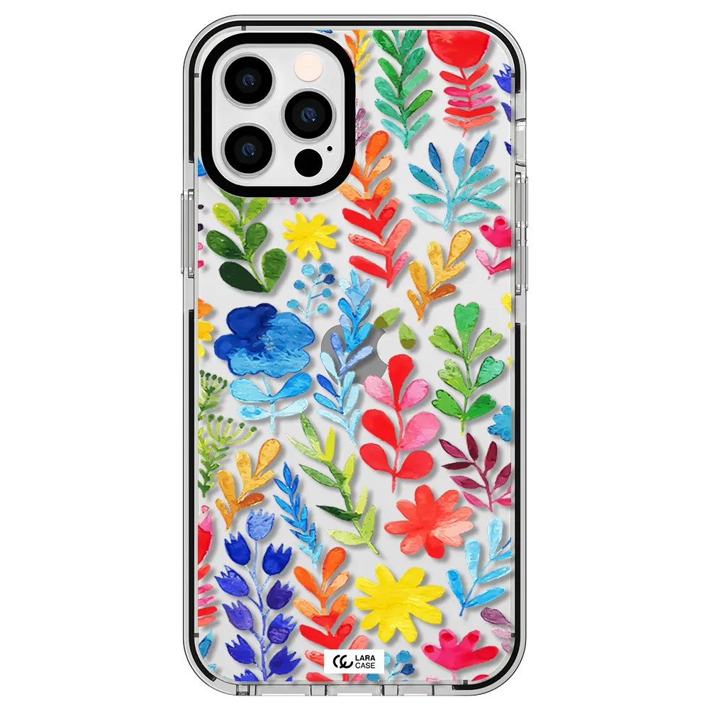 Colorful Watercolor Flowers Apple iPhone 12 pro impact black border Case