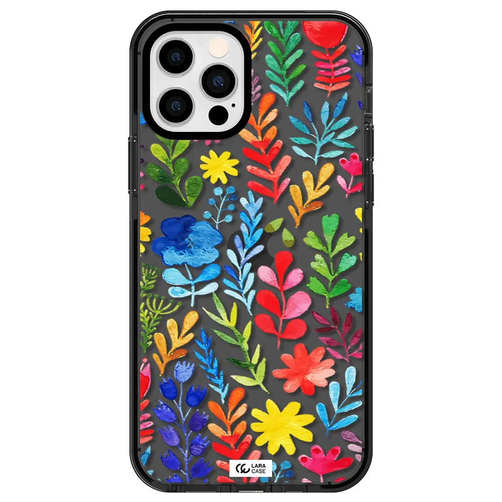 Colorful Watercolor Flowers Apple iPhone 12 pro impact Smoke Black Case