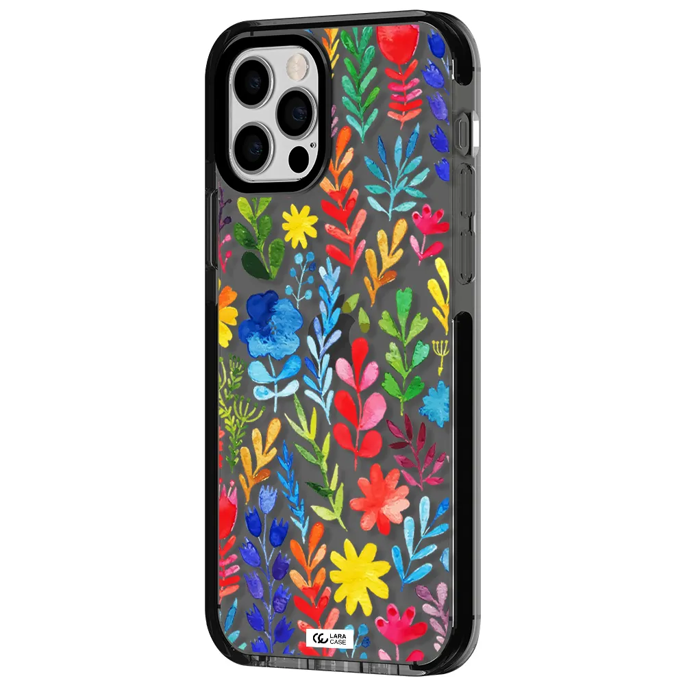 Colorful Watercolor Flowers Apple iPhone 12 pro impact Smoke Black Case