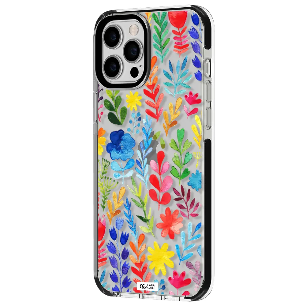 Colorful Watercolor Flowers Apple iPhone 12 pro max impact black border Case