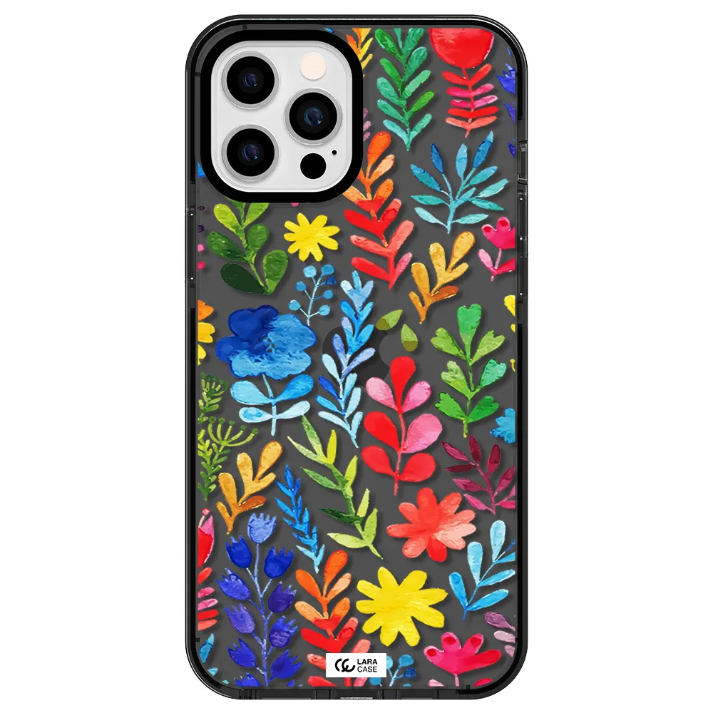 Colorful Watercolor Flowers Apple iPhone 12 pro max impact Smoke Black Case