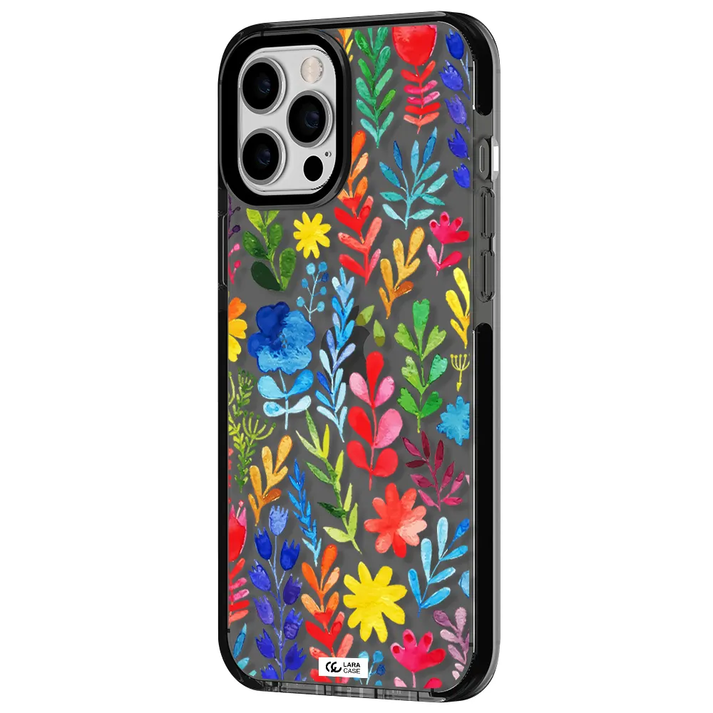 Colorful Watercolor Flowers Apple iPhone 12 pro max impact Smoke Black Case