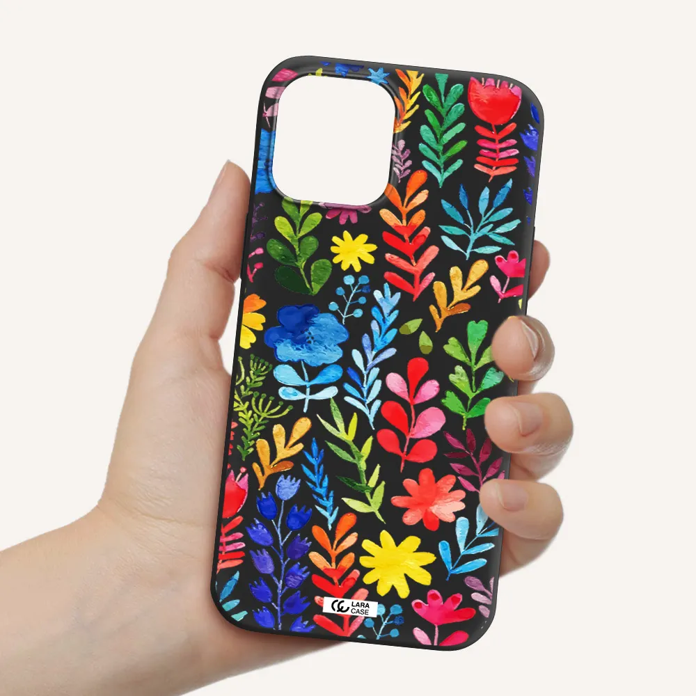 Colorful Watercolor Flowers Apple iPhone 12 pro max Silicone black Case