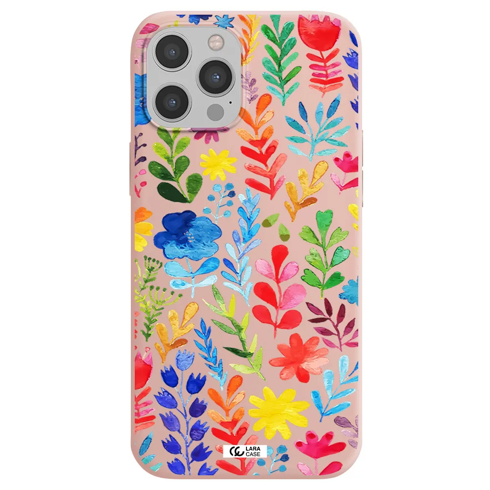 Colorful Watercolor Flowers Apple iPhone 12 pro max Silicone pastel pink Case