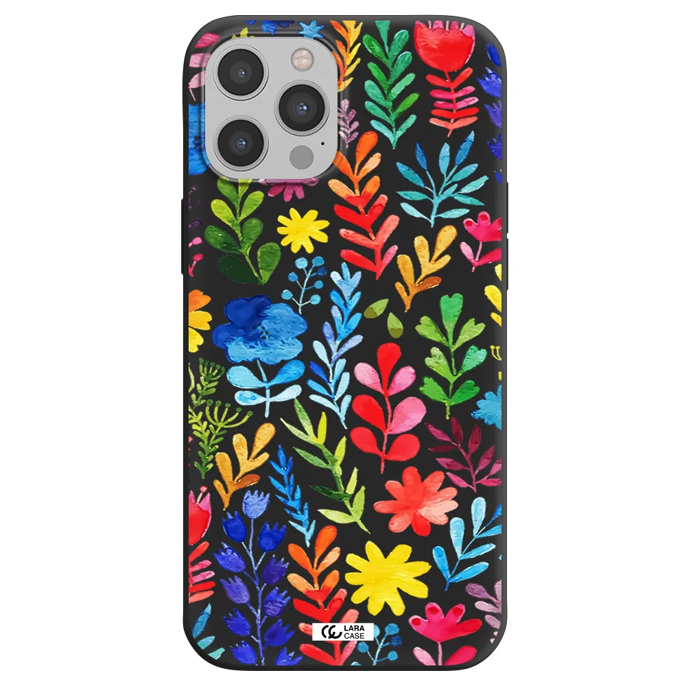 Colorful Watercolor Flowers Apple iPhone 12 pro Silicone black Case