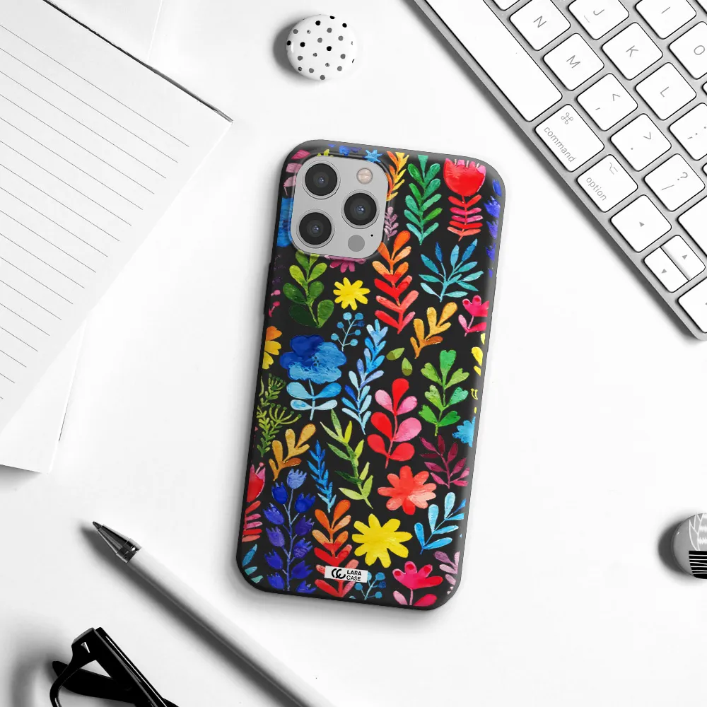 Colorful Watercolor Flowers Apple iPhone 12 pro Silicone black Case