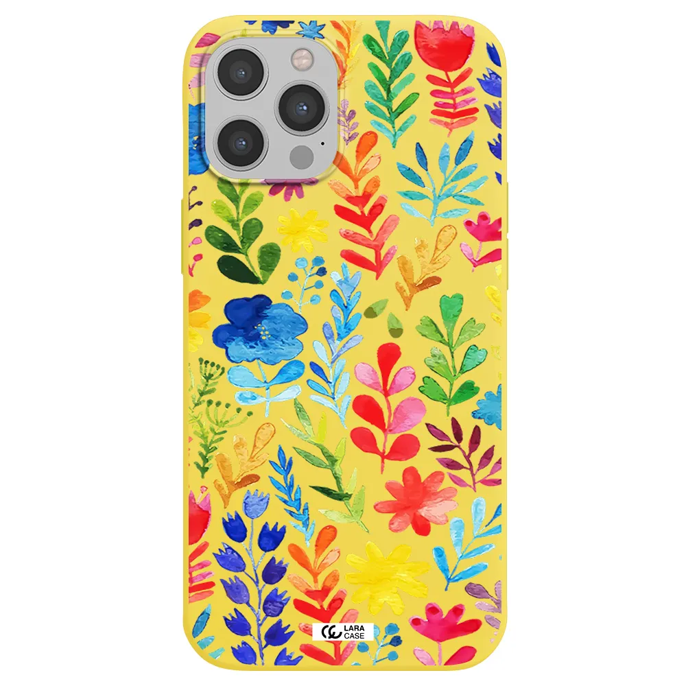 Colorful Watercolor Flowers Apple iPhone 12 pro Silicone canary yellow Case