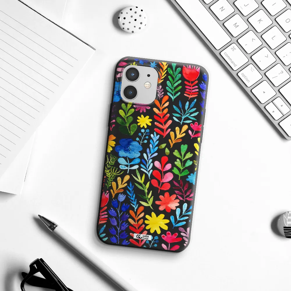 Colorful Watercolor Flowers Apple iPhone 12 Silicone black Case