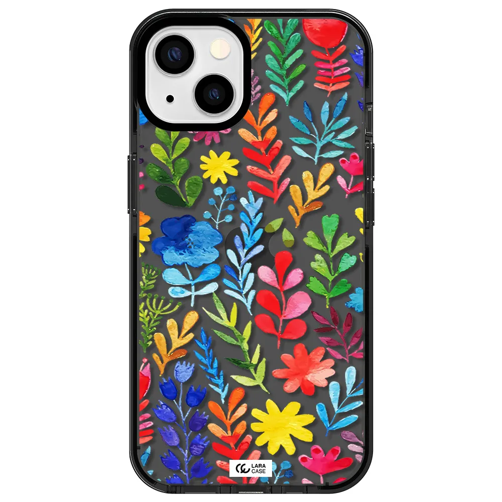 Colorful Watercolor Flowers Apple iPhone 13 impact Smoke Black Case