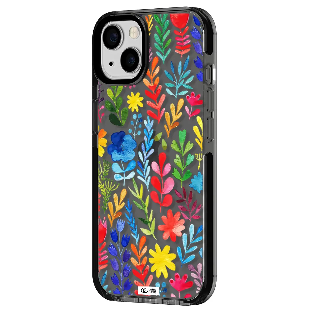 Colorful Watercolor Flowers Apple iPhone 13 impact Smoke Black Case