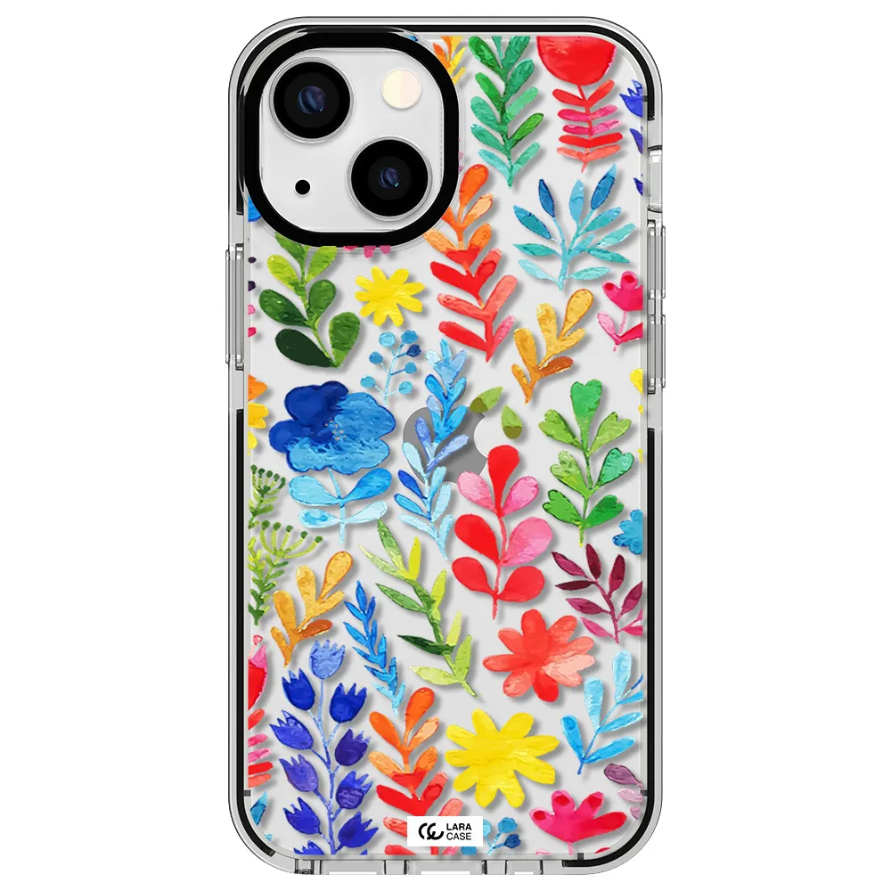 Colorful Watercolor Flowers Apple iPhone 13 mini impact black border Case
