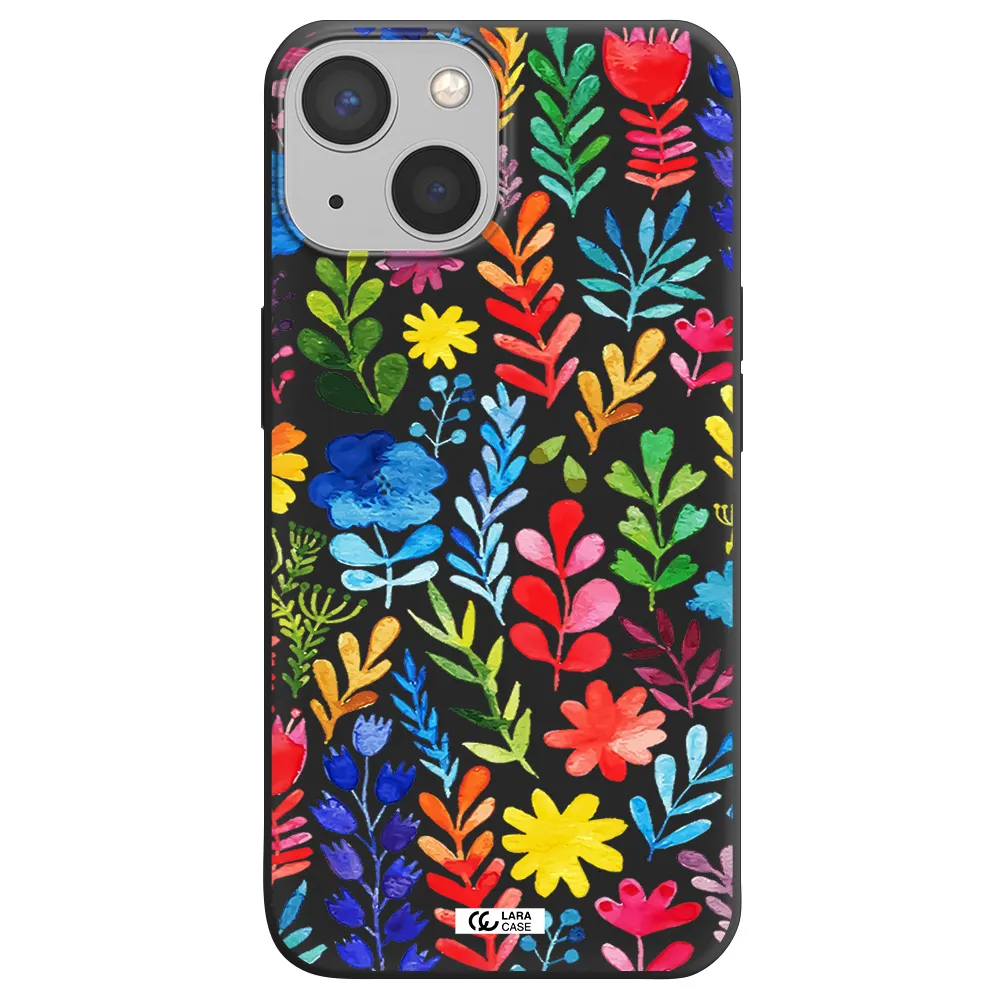 Colorful Watercolor Flowers Apple iPhone 13 mini Silicone black Case