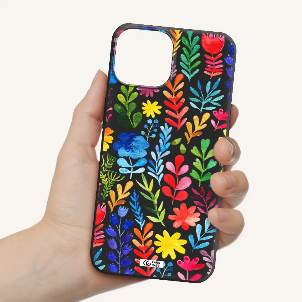 Colorful Watercolor Flowers Apple iPhone 13 mini Silicone black Case