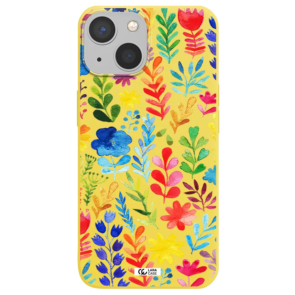 Colorful Watercolor Flowers Apple iPhone 13 mini Silicone canary yellow Case