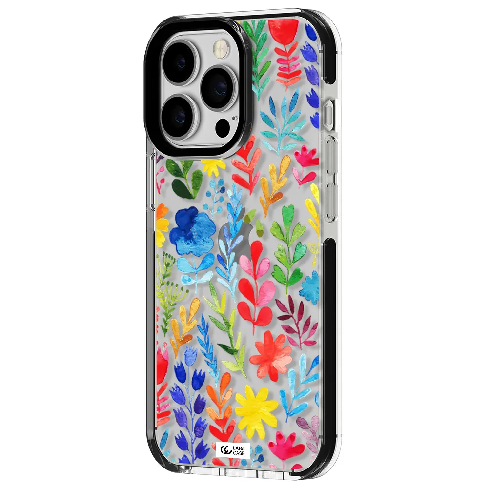 Colorful Watercolor Flowers Apple iPhone 13 Pro impact black border Case