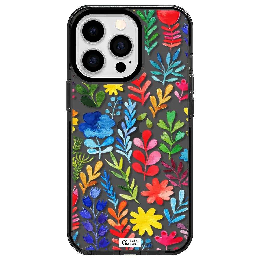 Colorful Watercolor Flowers Apple iPhone 13 Pro impact Smoke Black Case