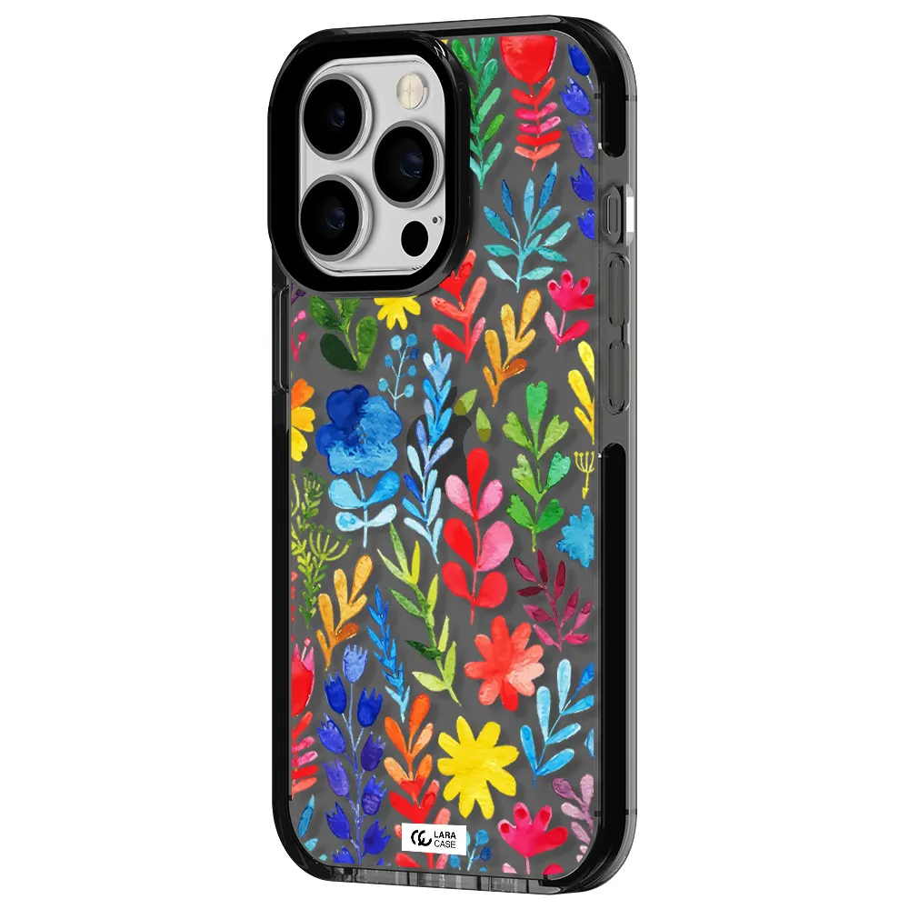 Colorful Watercolor Flowers Apple iPhone 13 Pro impact Smoke Black Case