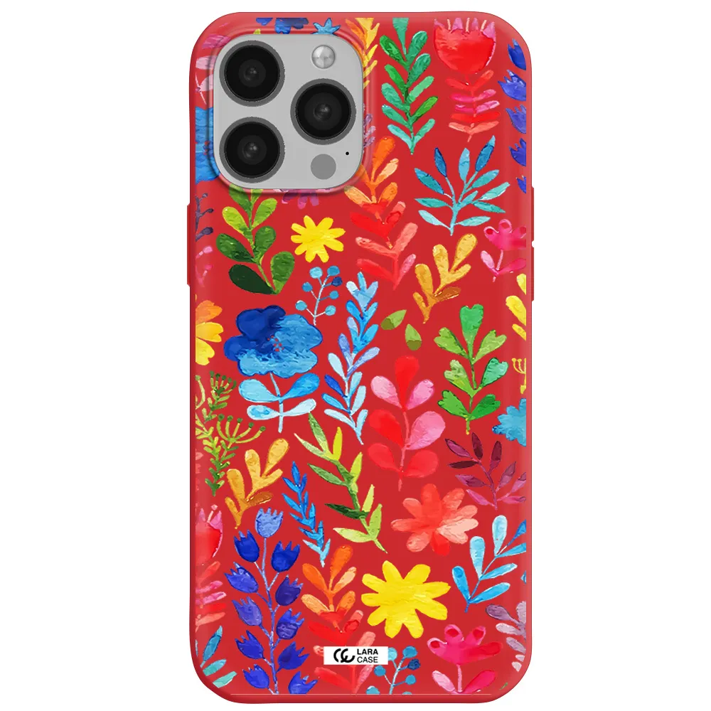 Colorful Watercolor Flowers Apple iPhone 13 Pro Max Silicone Imperial Red Case