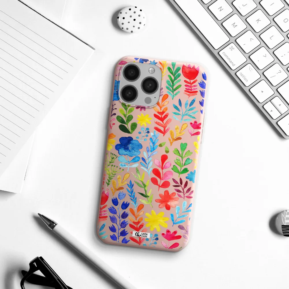 Colorful Watercolor Flowers Apple iPhone 13 Pro Max Silicone pastel pink Case