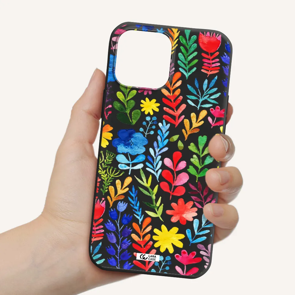 Colorful Watercolor Flowers Apple iPhone 13 Pro Silicone black Case