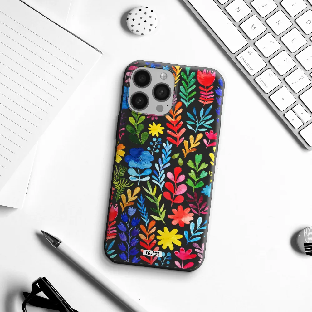 Colorful Watercolor Flowers Apple iPhone 13 Pro Silicone black Case