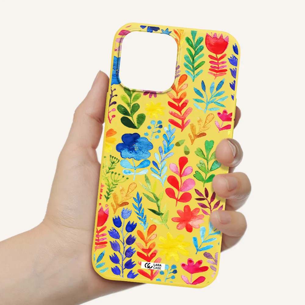 Colorful Watercolor Flowers Apple iPhone 13 Pro Silicone canary yellow Case