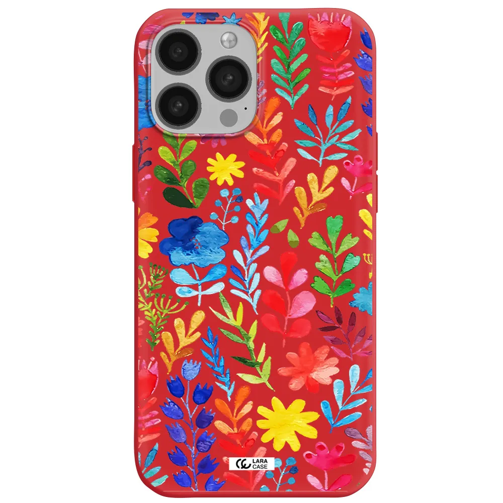Colorful Watercolor Flowers Apple iPhone 13 Pro Silicone Imperial Red Case