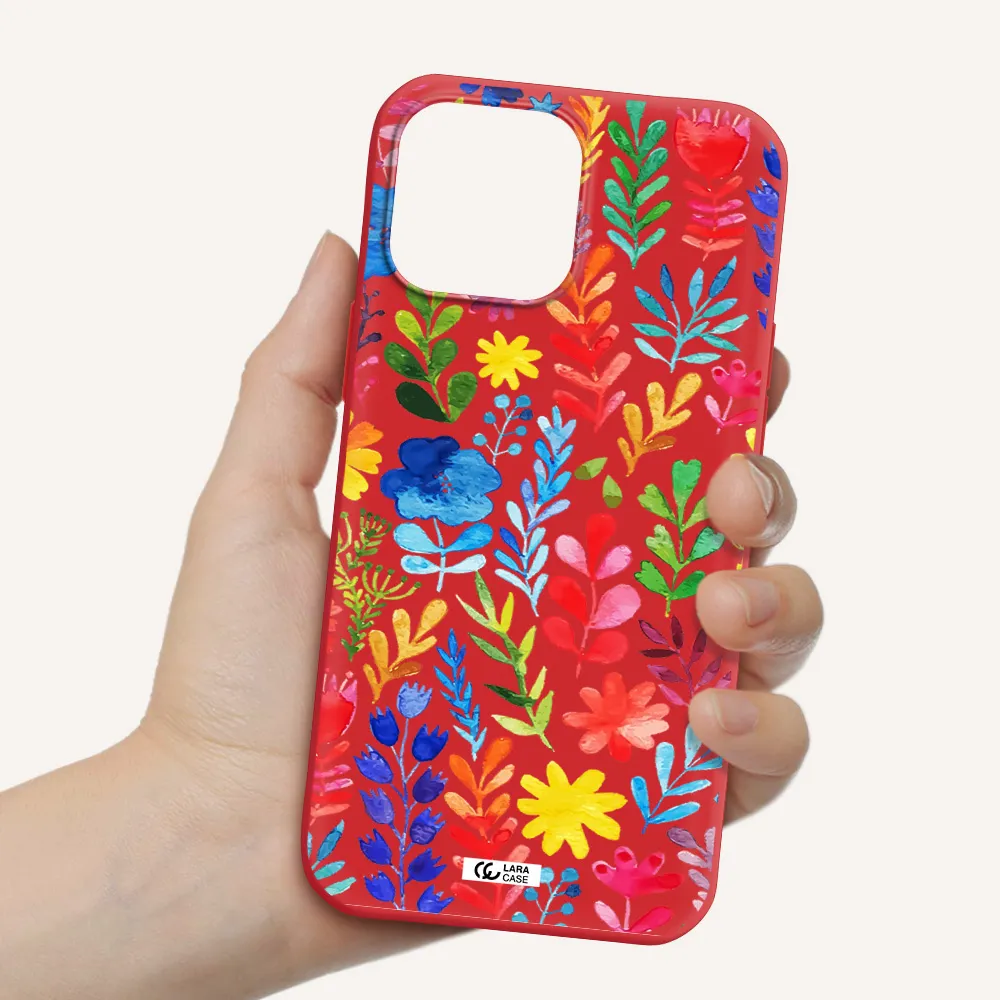 Colorful Watercolor Flowers Apple iPhone 13 Pro Silicone Imperial Red Case