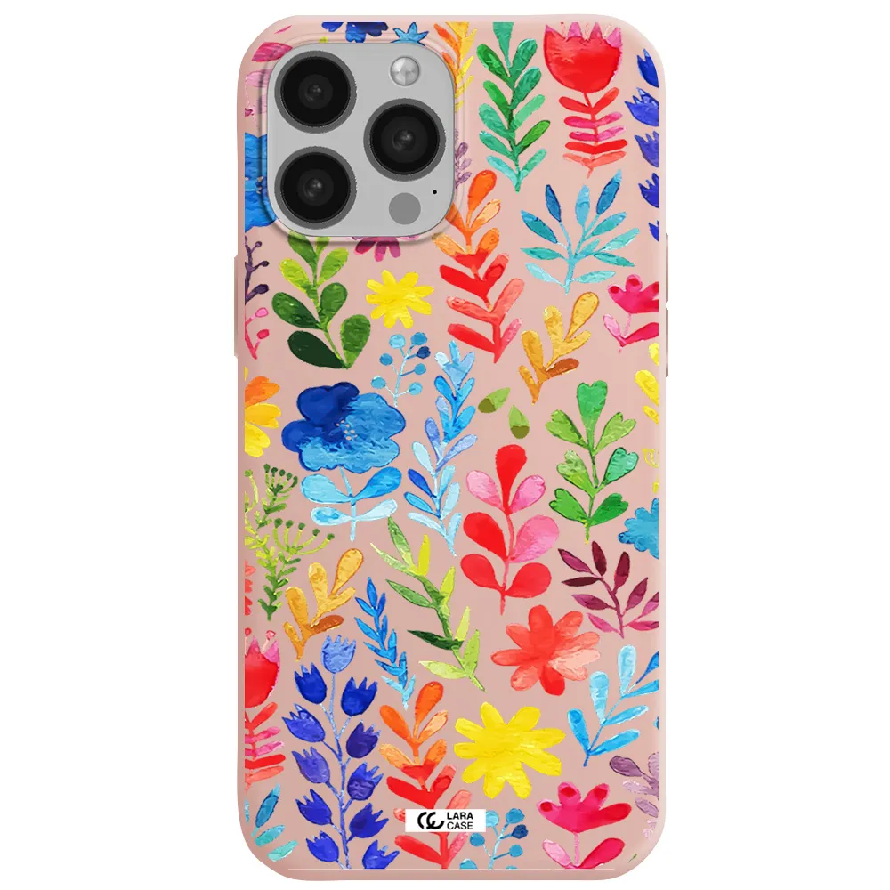 Colorful Watercolor Flowers Apple iPhone 13 Pro Silicone pastel pink Case