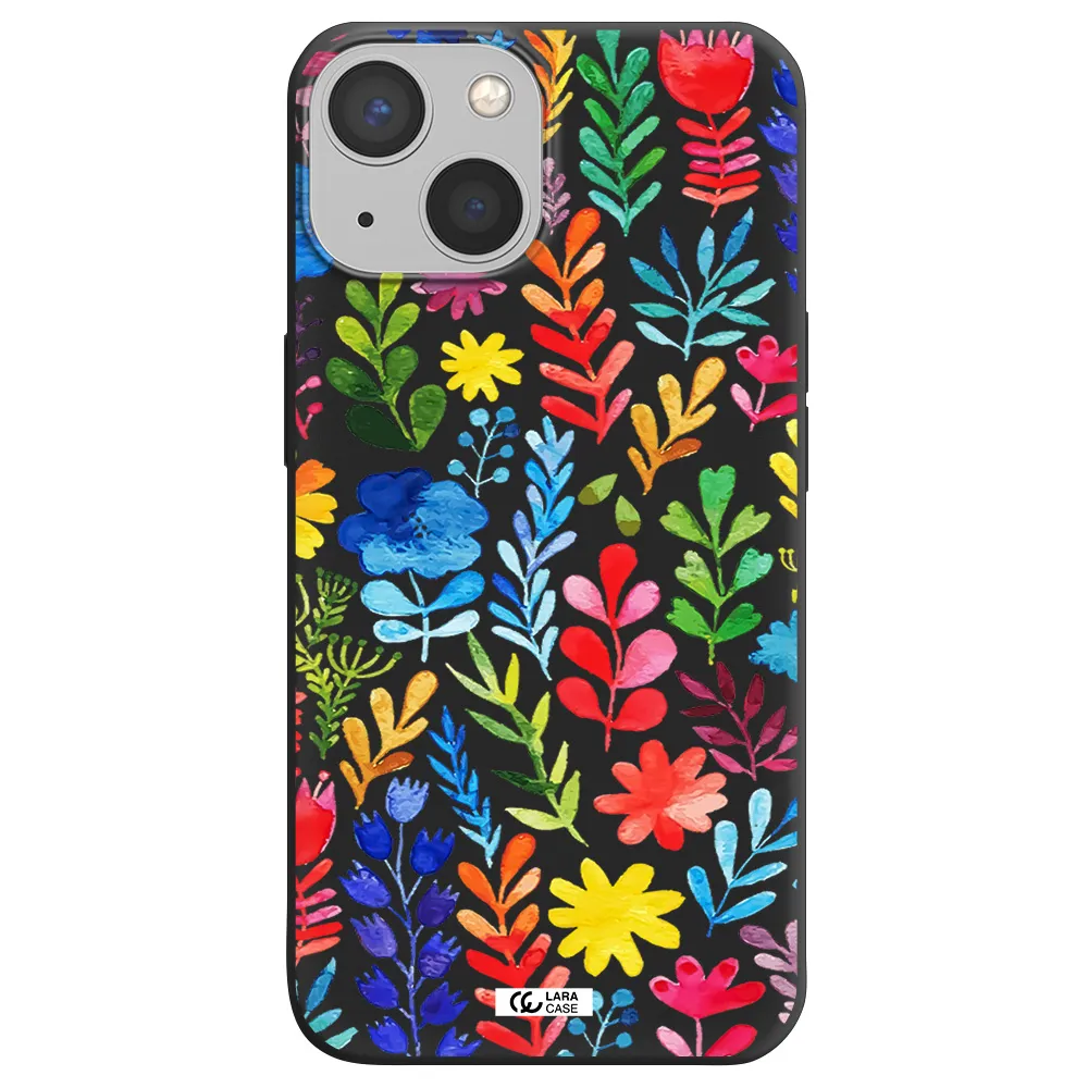 Colorful Watercolor Flowers Apple iPhone 13 Silicone black Case