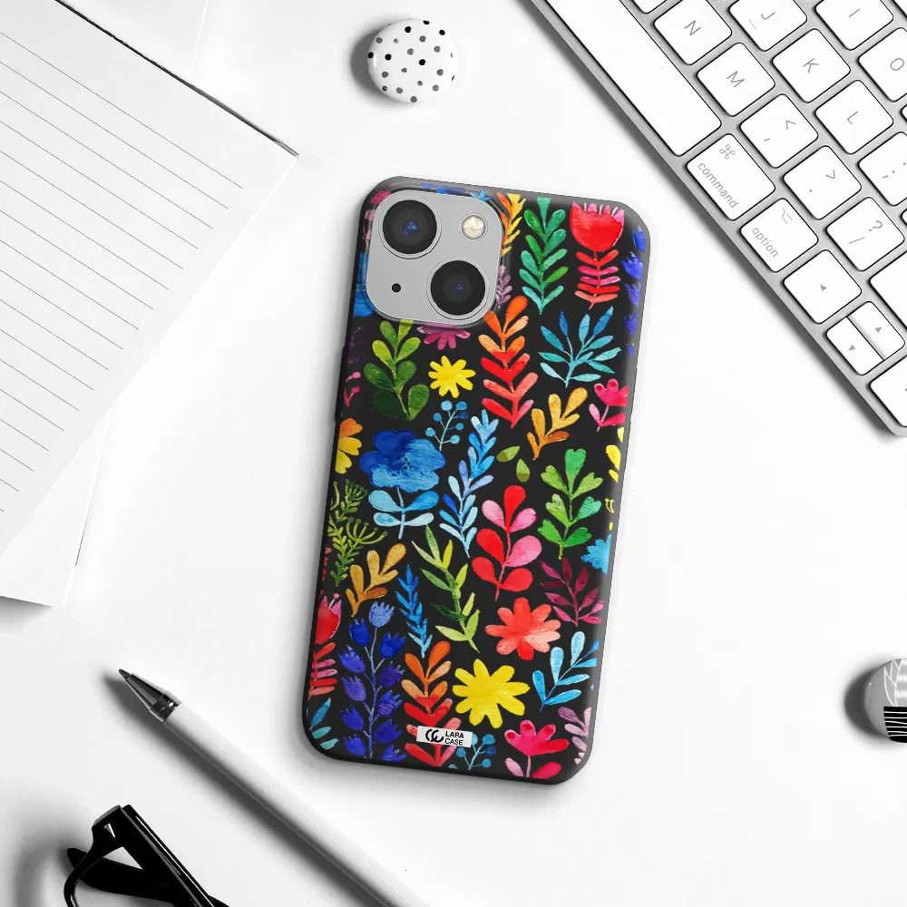 Colorful Watercolor Flowers Apple iPhone 13 Silicone black Case