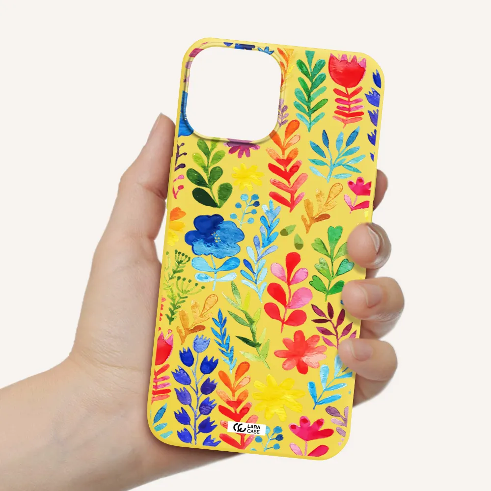 Colorful Watercolor Flowers Apple iPhone 13 Silicone canary yellow Case