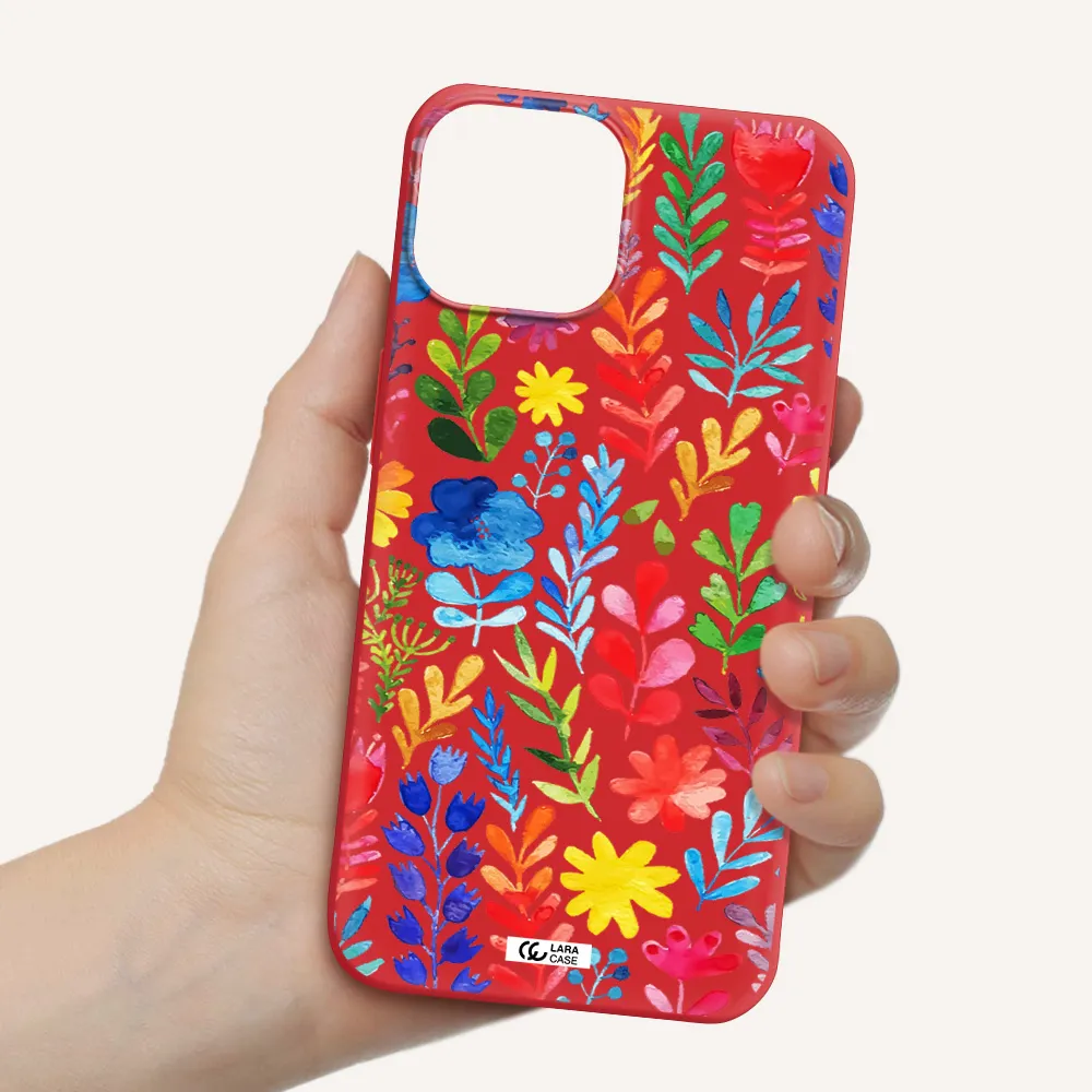 Colorful Watercolor Flowers Apple iPhone 13 Silicone Imperial Red Case