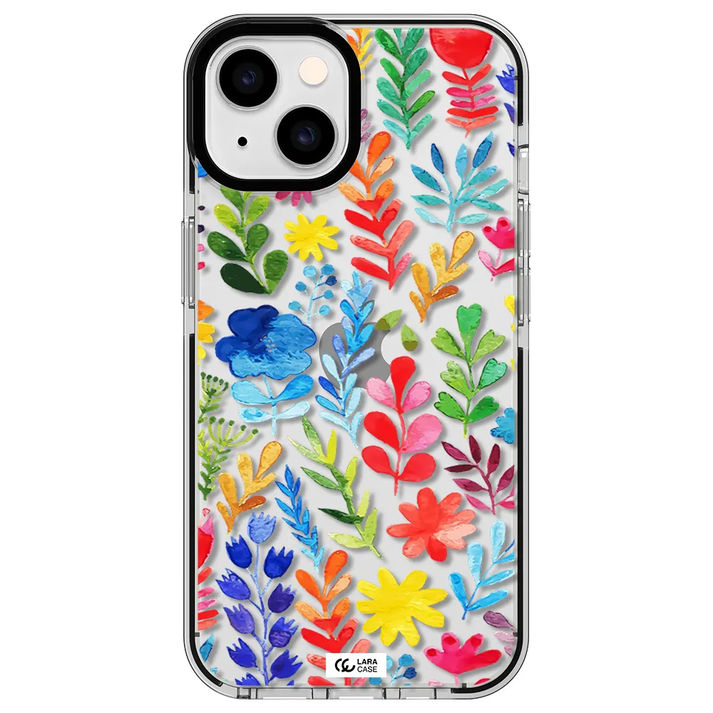 Colorful Watercolor Flowers Apple iPhone 14 impact black border Case