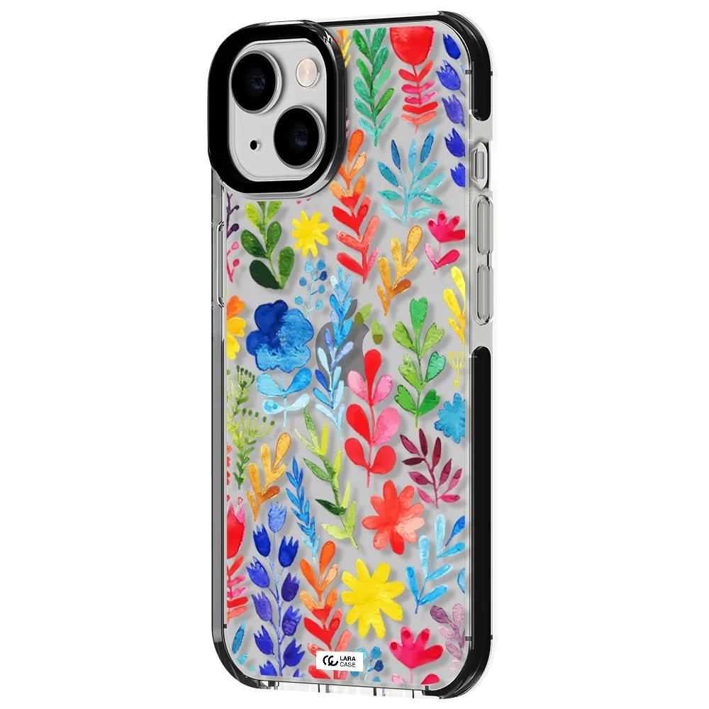Colorful Watercolor Flowers Apple iPhone 14 impact black border Case