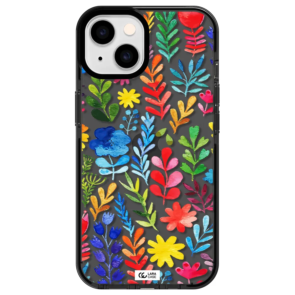 Colorful Watercolor Flowers Apple iPhone 14 impact Smoke Black Case